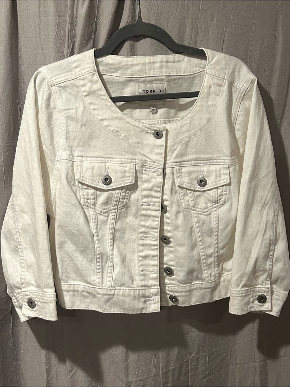 torrid White Collarless Denim Jacket